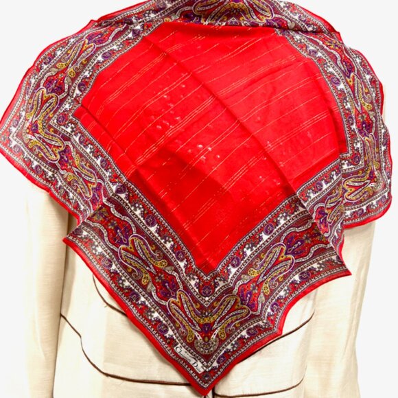 New Unused Christian dior MiniScarf/Handker Cotton 20" Red yellow paisley (44) - Picture 1 of 5